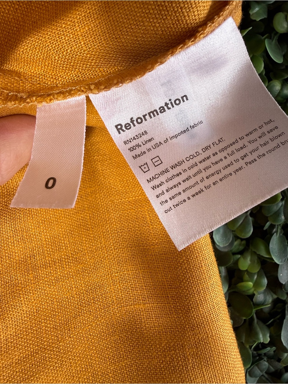 Reformation Linen Midi Dress Yellow Mustard Tie Strap Size 0 - Picture 6 of 8
